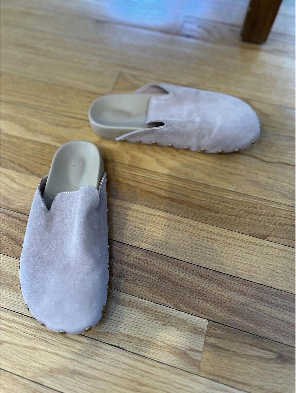 J Crew Calf Suede Almond Studded Marlow Studs Clogs Size 6